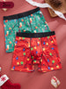 2pcs Men's Christmas-Themed Long Boxer Briefs - Soft, Breathable & Comfortable Polyester Blend Underwear with Festive Prints