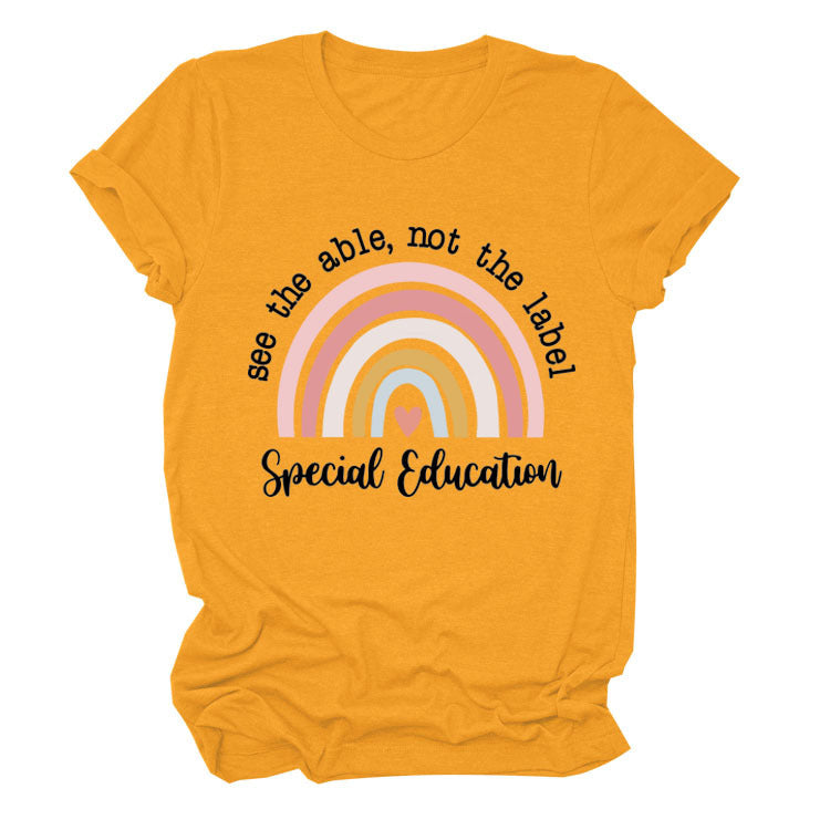 Rainbow Love Round Neck Short Sleeve T-Shirt