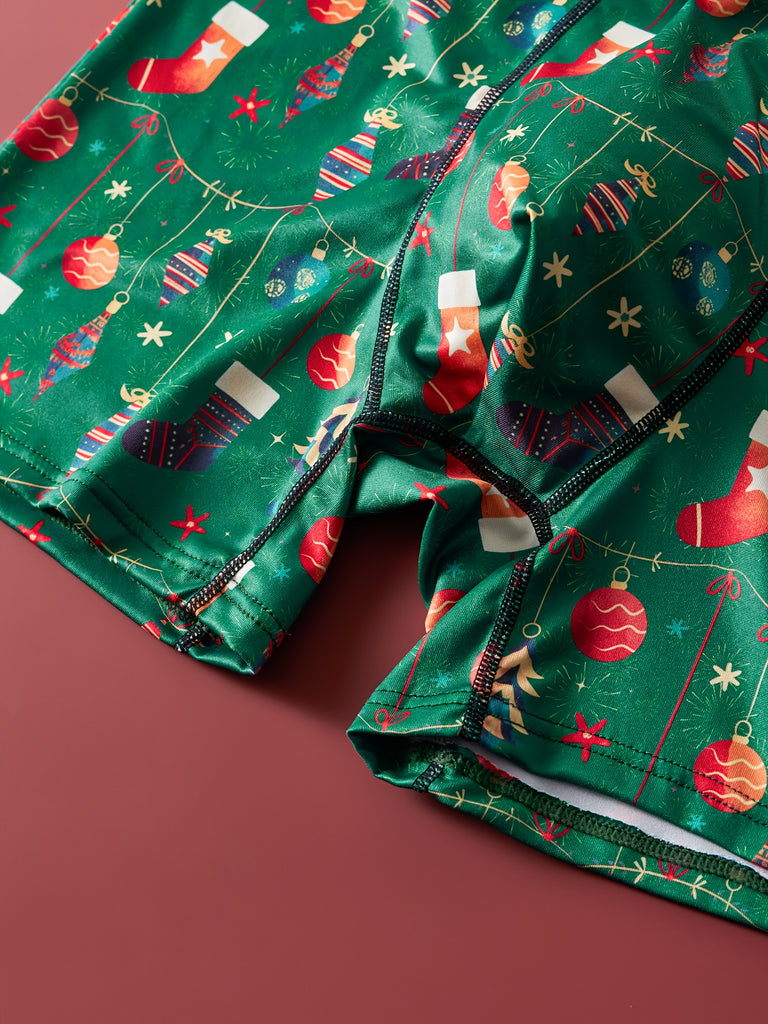 2pcs Men's Christmas-Themed Long Boxer Briefs - Soft, Breathable & Comfortable Polyester Blend Underwear with Festive Prints