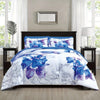 Soft Brushed Microfiber Comforter Set, 7 Pieces Queen, With Light Weight Soft Poly Fill, Printed Dark Blue Grey Big Florals Face With Print Reverse