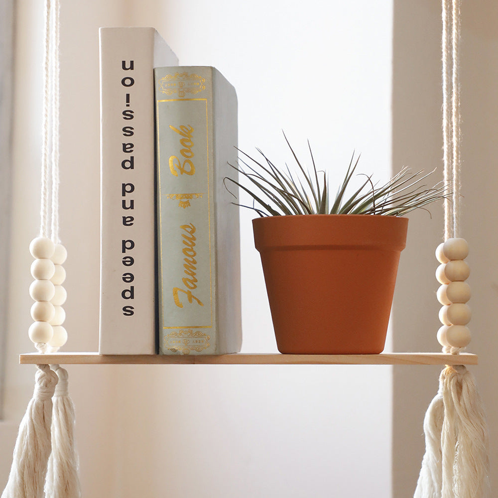 Hand-woven Double-layer Wooden Bead Tassel Storage Rack