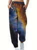 Women's Casual Galaxy Print Jogger Pants - Polyester Knit Fabric with Elastane - Loose Fit Fall/Winter Sweatpants