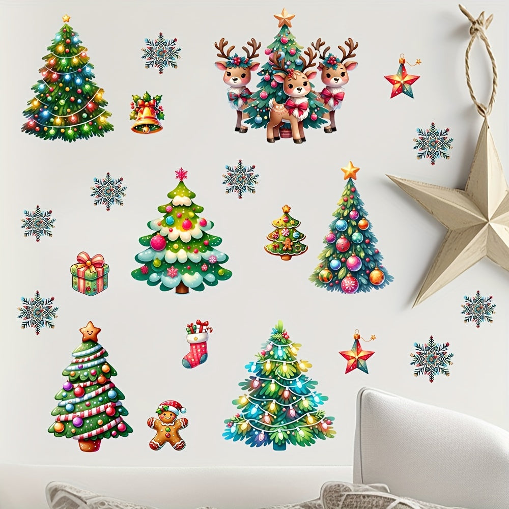 Christmas Cheer Wall Decals - Removable PVC Stickers with Tree, Reindeer & Snowflakes for Living Room and Bedroom Decor