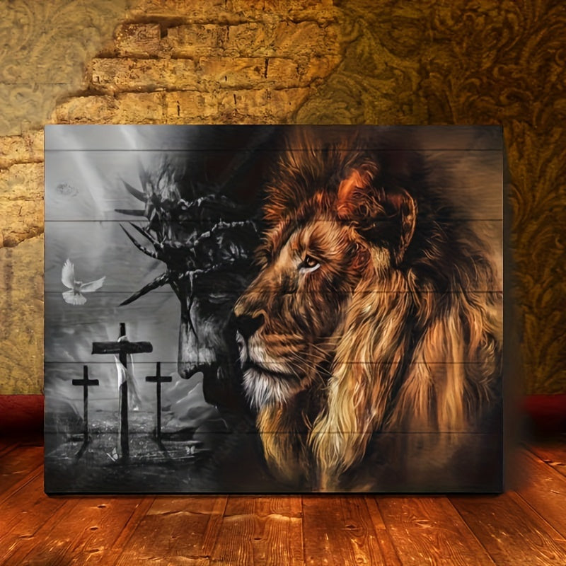 1pc Wooden Framed Canvas Painting - Lion Of Judah Canvas Poster - Religious Theme Pictures Print Painting Wall Art - For Office, Bathroom, Living Room Decor - Inspirational Quotes Canvas Wall Art Decoration - Ready To Hang - Perfect Gift for Her & Him