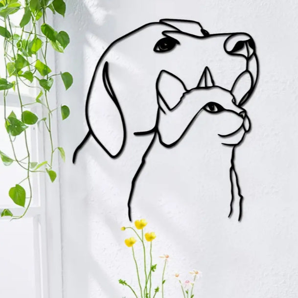 Kitten Puppy Line Metal Iron Art Silhouette
