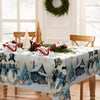 Charming Snowman & Golden Snowflake Christmas Tablecloth - Waterproof, Wrinkle-Resistant Polyester, Perfect for Indoor & Outdoor Holiday Dining Decor, Rectangular, Festive Blue Table Cover for Parties and Dinners