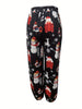 Cozy Christmas Reindeer Print Women's Jogger Pants, Elastic Waist Loose Fit with Pocket, Casual Holiday Wear