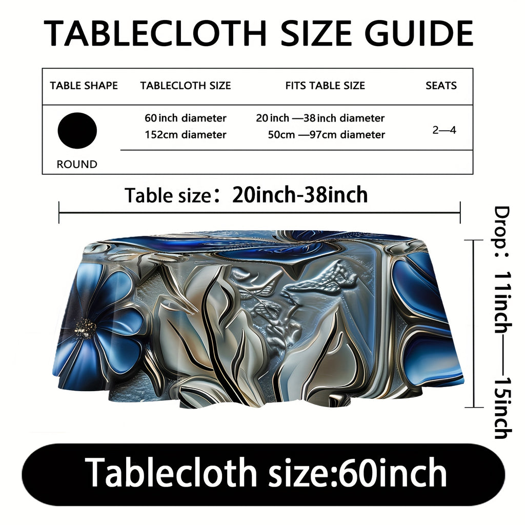 Elegant Floral & Butterfly Round Tablecloth - Stain & Water Resistant, Perfect For Parties, Kitchens, Banquets & Outdoor Events - Durable Polyester, Machine-Woven