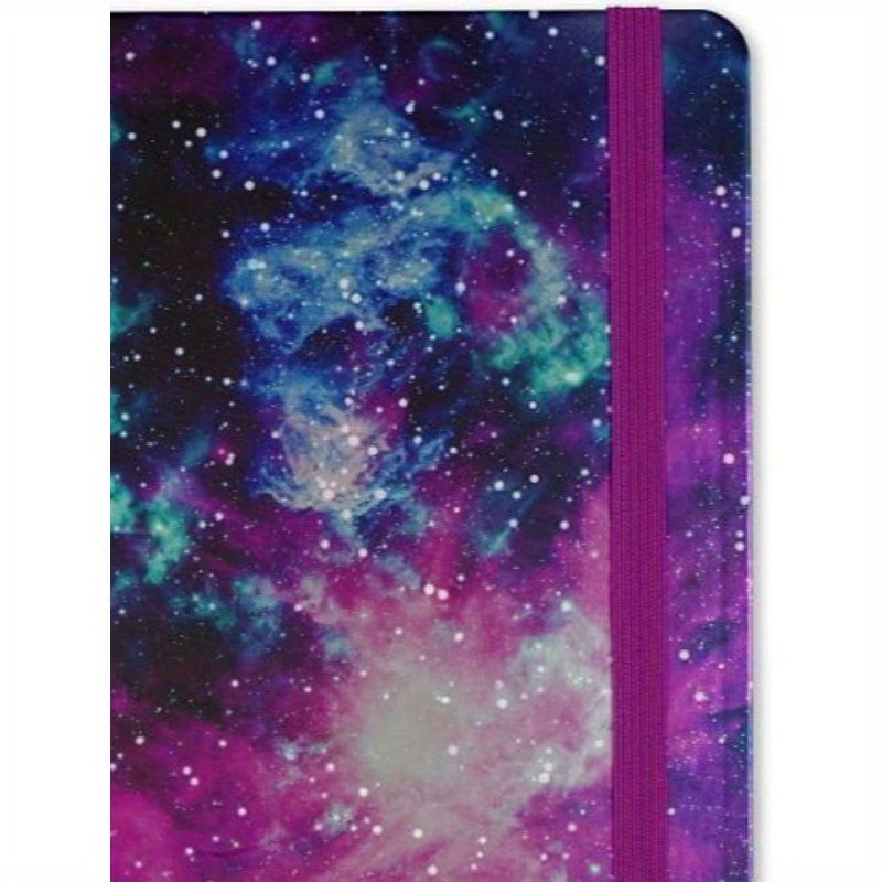 Galaxy-Themed Hardcover Journal with Elastic Band Closure, 160 Pages, Archival Paper, Rainbow Highlights - Daily Office Supplies