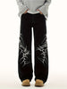 Retro Street Design Thorn Embroidery Niche Versatile Loose Straight Jeans Men's Casual Trendy Pants (button Holes Not Opened At Waist)