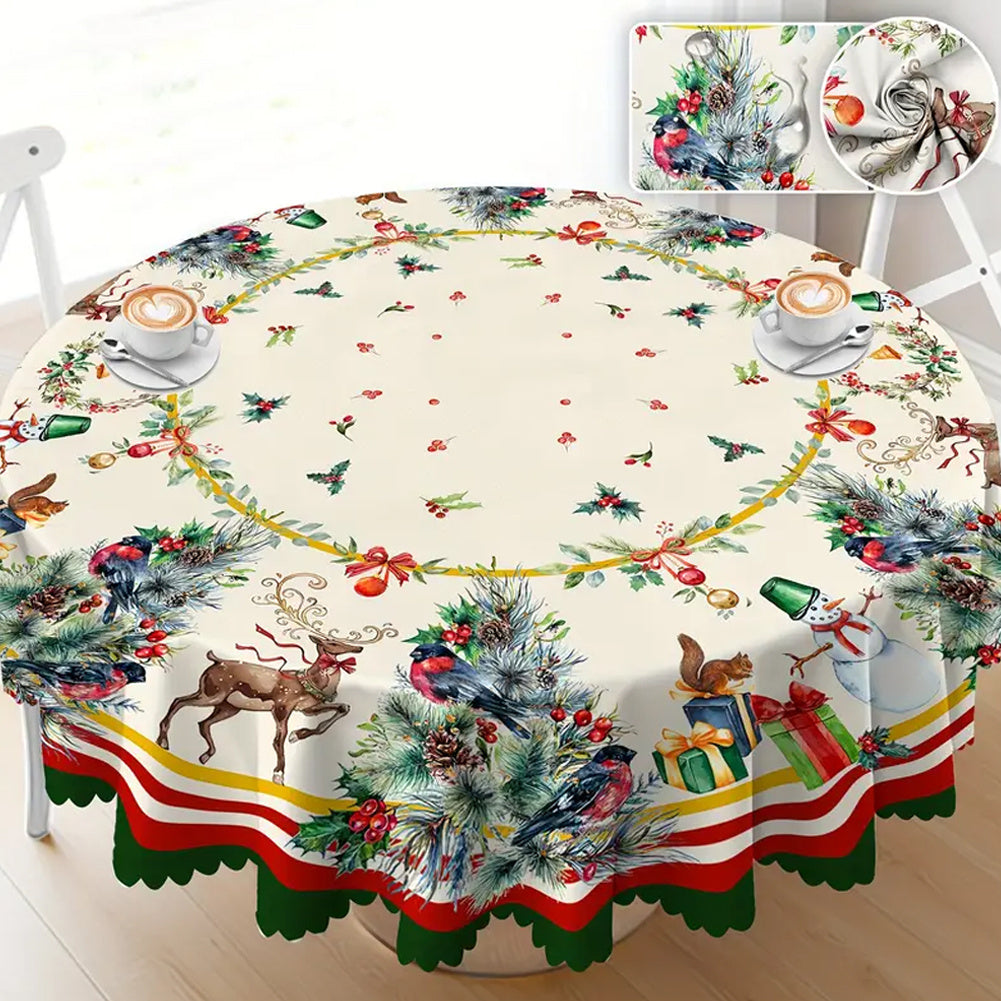 Round Party Atmosphere Dining Room Practical Dirt Resistant Christmas Tablecloth