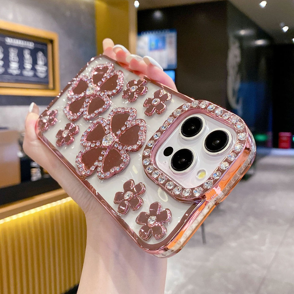 Fashion Plum Blossom Spot Drill Diamond Flower Plating TPU Phone Case