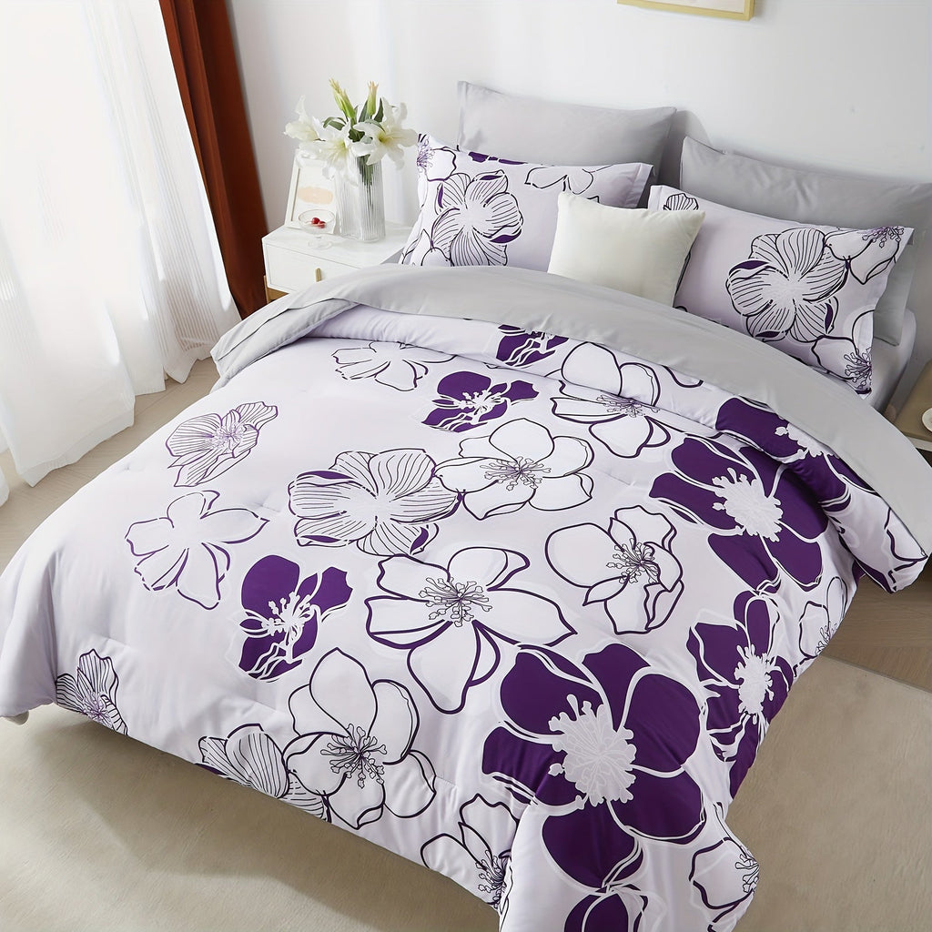 Davulos 7pcs Floral Comforter Set - Hypoallergenic Microfiber Cover, Plush Polyester Fill, Machine Washable, Stain-Resistant, All-Season Bedding, Queen/King Size