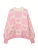 Sweet Heart Pattern Crew Neck Sweater, Elegant Long Sleeve Sweater For Fall & Winter, Women's Clothing