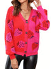 Chic Strawberry Print Button-Up Cardigan - Cozy V-Neck Long Sleeve Knit Sweater for Women, Perfect for Fall & Winter