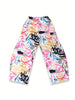 Graffiti Print Baggy Pants, Casual Elastic High Waist Dual Pockets Loose Pants For Spring & Summer, Women's Clothing