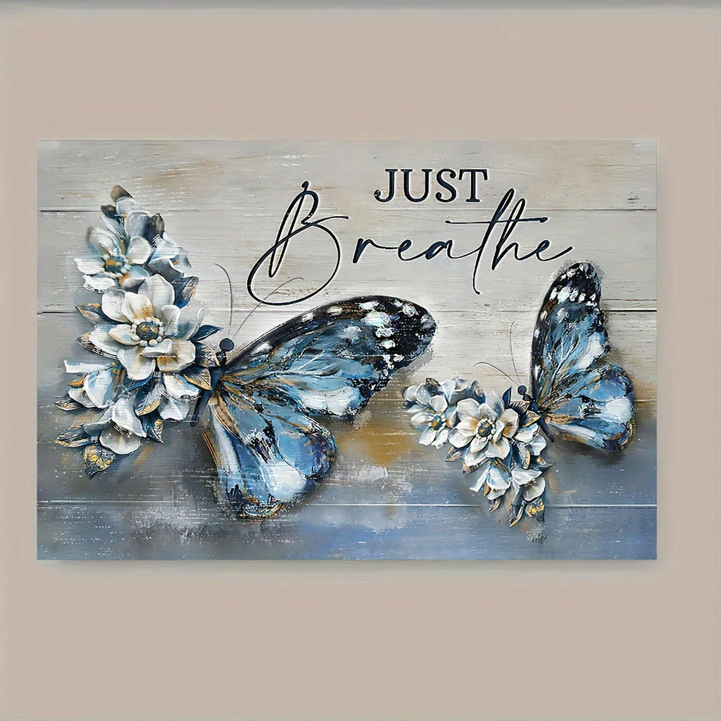 1pc Wooden Framed Canvas Painting Butterfly Flower Decor Vintage Rustic Wall Art Print For Home Decoration, Living Room&Bedroom, Festival Gift For Her Him Eid Al-Adha Mubarak