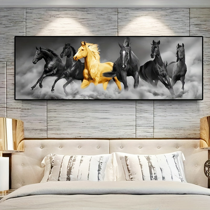 1pc Golden Canvas Painting, Stunning Six Running Horses Wall Art for Home Decor, Room Decor, and Bedroom Decor, Perfect for Animal Lovers and Art Enthusiasts