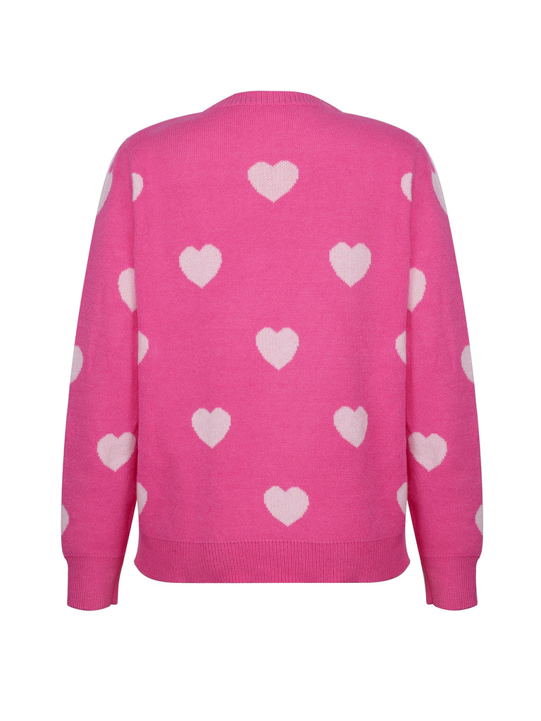 Valentine's Day Heart Pattern Sweater, Sweet Crew Neck Long Sleeve Pullover Knitted Top, Women's Clothing