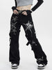 Women's Plus Size Stretchy Flare Jeans with Spider Web Print - High Rise, Button Fly Denim Pants