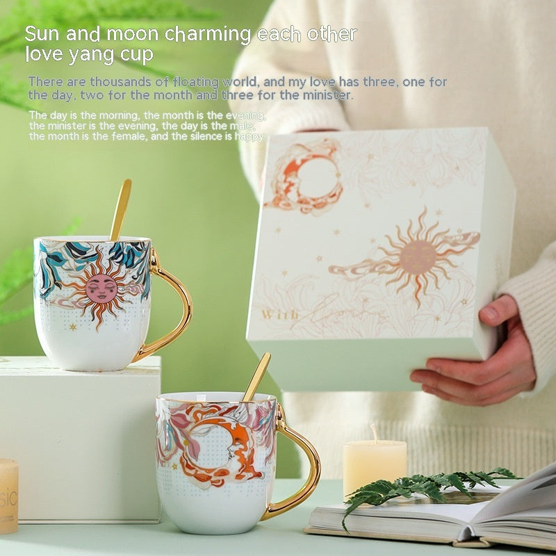 White Porcelain Water Cup Creative Sun Moon Couple's Cups