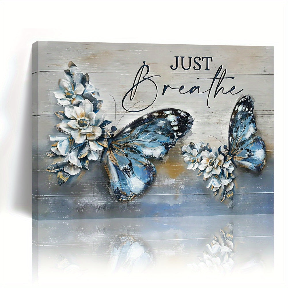 1pc Wooden Framed Canvas Painting Butterfly Flower Decor Vintage Rustic Wall Art Print For Home Decoration, Living Room&Bedroom, Festival Gift For Her Him Eid Al-Adha Mubarak