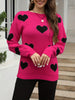 Heart Pattern Long Sleeve Crew Neck Sweater for Women, Fall & Winter Elegant Knitwear