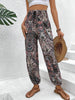 Women's Elegant Polyester Paisley Print High Waisted Casual Pants with Shirred Detail, Slim Straight Woven Trousers for Spring/Summer