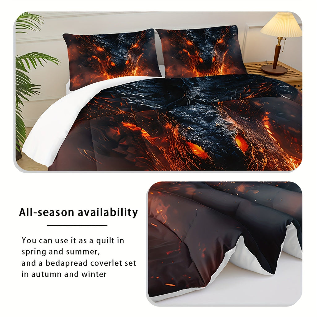 3pcs Dragon Themed Comforter Set, Anime Dragon Bedding Set (1 Bed Comforter + 2 Pillow Cases), Four Seasons Comforter, Soft Comfortable And Breathable Printed Bedding For Home Dorm Decoration