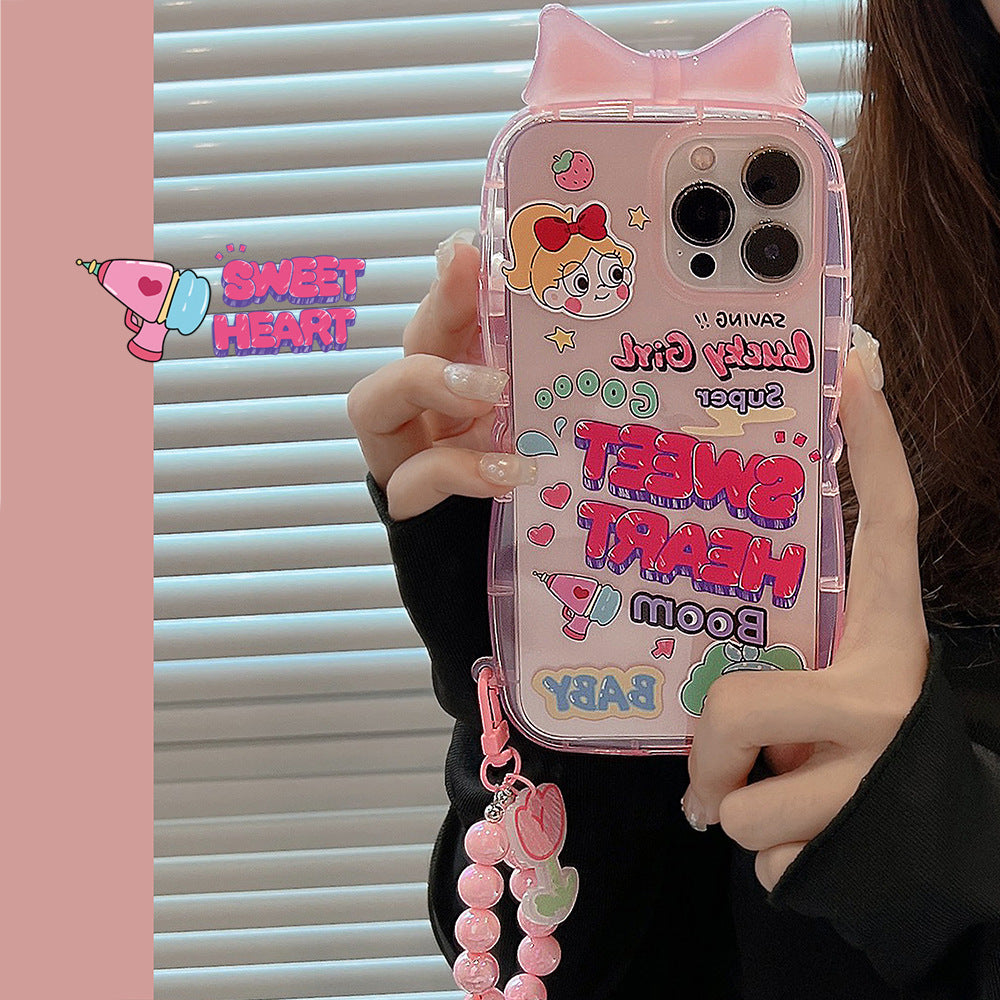 Girl Bowknot Rope Hanging Hot Girl Silicone Phone Case