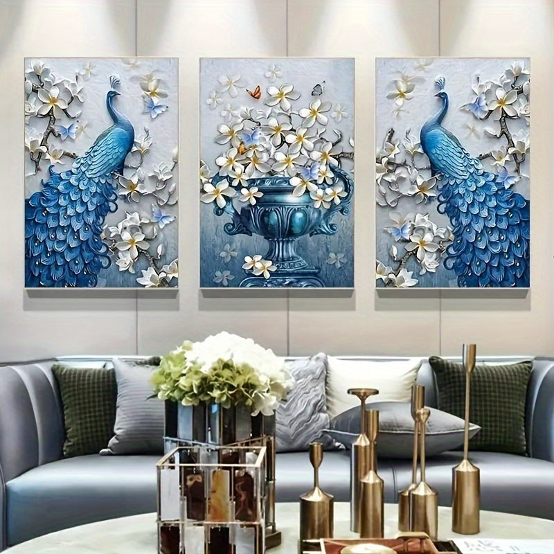 3pcs, Vintage Peacock Wall Canvas - Elegant Living Room Decor for Home Decorating - 15.7x23.6in/40cmx60cm