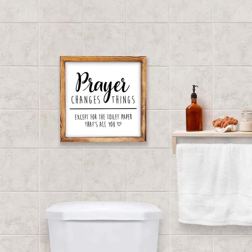 1pc Wooden Framed Words Wall Art Sign, Prayer Changes Things wooden hanging sign, Inspirational Decor with Unique Design, Farmhouse Style Home Room Decoration for Living Room, Bedroom, Office, Unique Gift, Halloween thanksgiving Christmas gifts