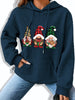 Women's Festive Christmas Gnome Print Long Sleeve Waffle Knit Hoodie, Casual Polyester Pullover with Hood, Autumn/Winter Fashion Sweatshirt