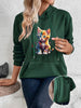 Women's Casual Polyester Hoodie with Cute Cat Print - Long Sleeve Knit Fabric Pullover with Pocket Details | Loose Fit Animal Pattern Hooded Sweatshirt for Spring/Fall