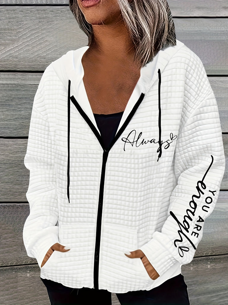 Chic Letter Print Hoodie with Kangaroo Pocket - Cozy Long Sleeve Pullover for Women, Perfect for Fall & Winter