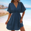 Ice Silk Cloth Lace Stitching Beach Dress Bikini Swimsuit Outwear Blouse