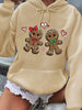 Christmas Gingerbread Man Print Hoodie, Casual Long Sleeve Kangaroo Pocket Hooded Sweatshirt, Women's Clothing