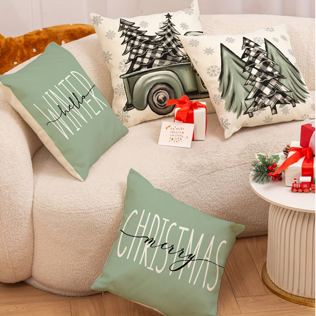 Christmas pillow covers - Vintage Christmas Throw Pillow Covers - Sage Green - Cozy Christmas Charm Awaits