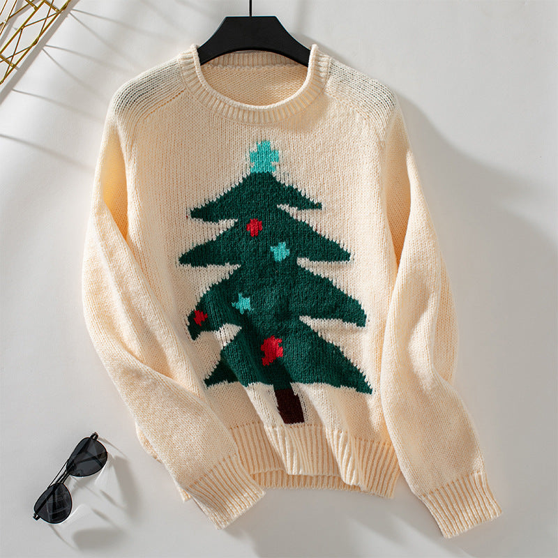 Christmas Tree Pullover Women's Round Neck Loose Sweater