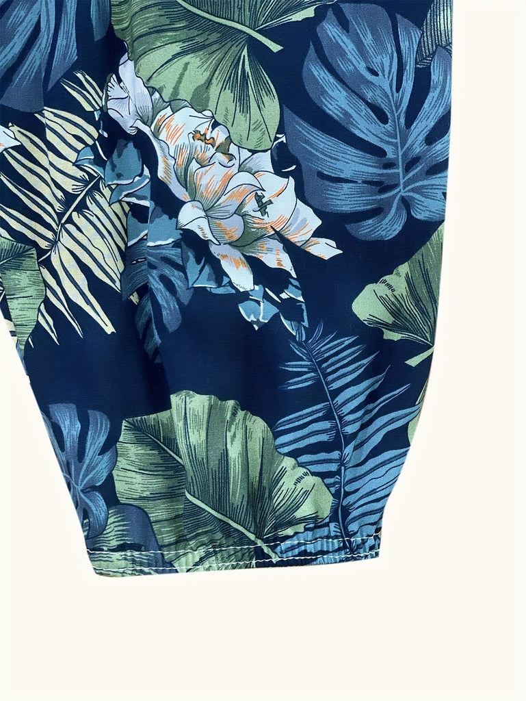 3pcs Plant Print Elastic Waist Joggers, Vacation Loose Pants For Spring & Summer, Women's Clothing