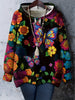 Women's Plus Size Hoodie, Polyester, Casual Style, Round Neck, Stretchy Fabric, Butterfly and Floral Print, Long Sleeve Pullover with Pockets, Knit Sweatshirt for All Seasons