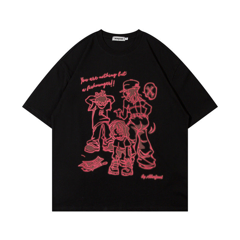 Hip Hop Retro Cartoon Printed Short Sleeve Men