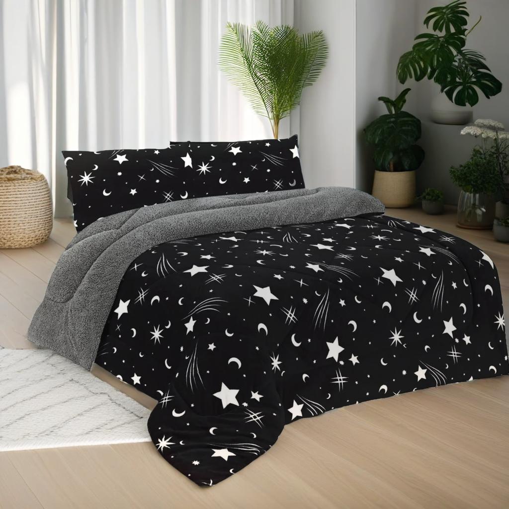 Starry Night Queen Comforter Set - 3-Piece Soft Microfiber Bedding with Celestial Print, Ideal for Modern Bedroom Decor