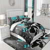 2/3pcs Teal Water Rose Bedding Set, Teal Butterfly Comforter Set for Men Women, Romantic Comforter Floral Flower Quilt Set with 1/2 Pillowcases, Fashionable Room Decor, All Season Lightweight Soft Cozy Warm, Christmas Gifts Decoration Ornaments