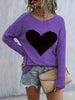 Elegant Women's Heart Pattern Long Sleeve Sweater - Soft Polyester, Round Neck, Perfect for All Seasons