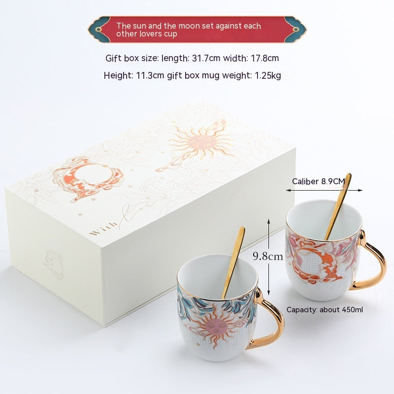 White Porcelain Water Cup Creative Sun Moon Couple's Cups