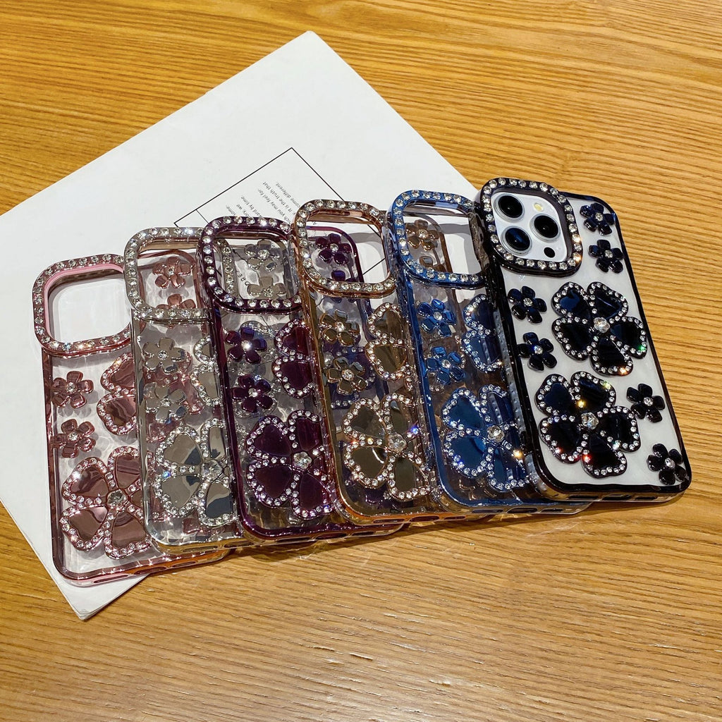 Fashion Plum Blossom Spot Drill Diamond Flower Plating TPU Phone Case