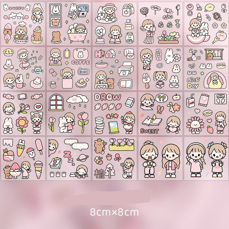 Hand Account Waterproof Sticker Water Cup Decoration Small Pattern Cartoon Girl