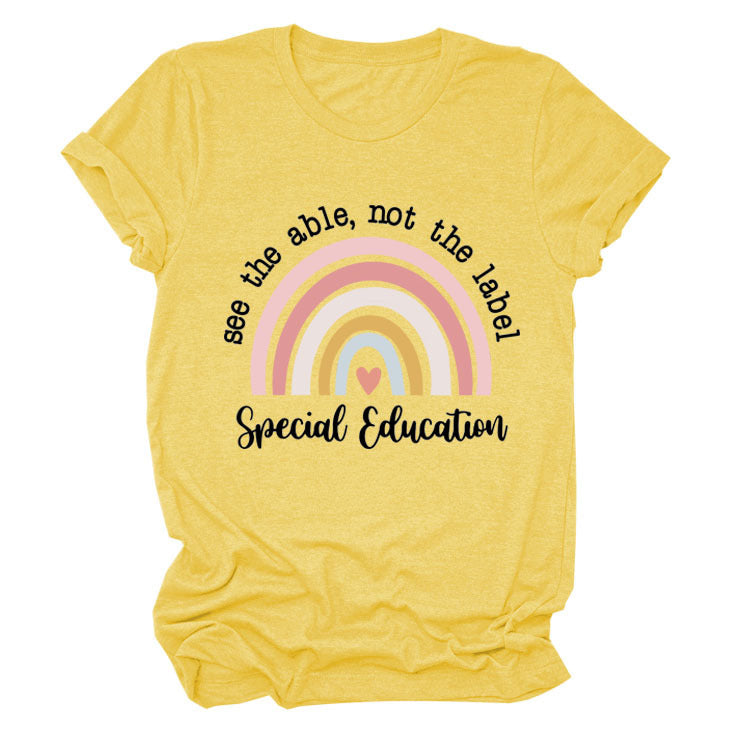 Rainbow Love Round Neck Short Sleeve T-Shirt