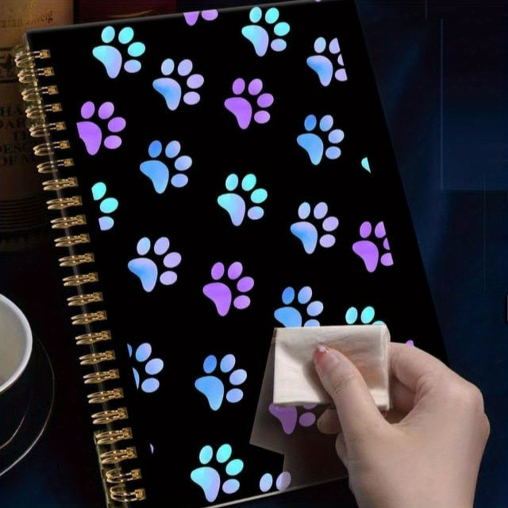 1pc Spiral Journal Notebook with Purple and Blue Dog Paw Prints - College Ruled Hardcover Writing Notebook for School, Office, or Gift - 5.5x8.3 Inch